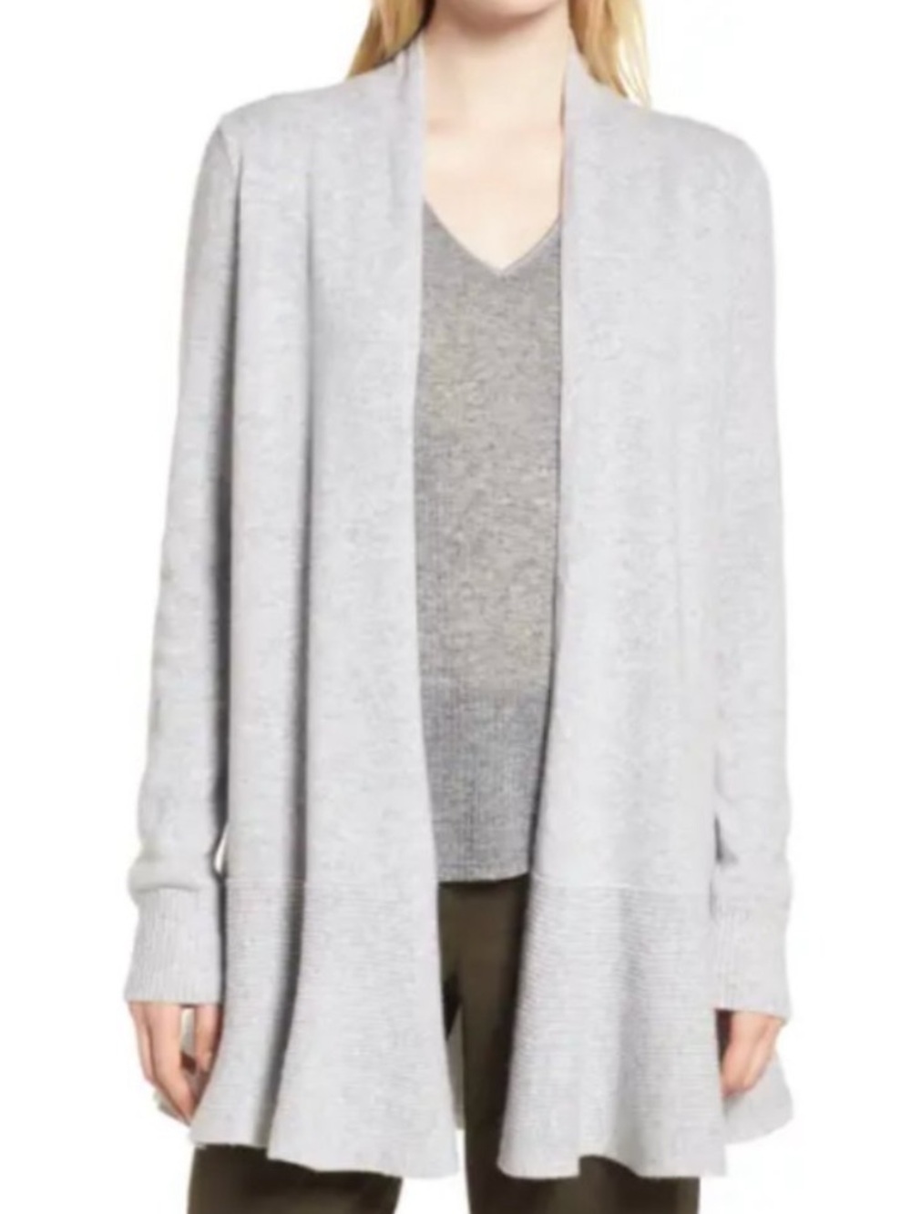 Nordstrom signature Light Gray Open-Front Long Cardigan size medium
